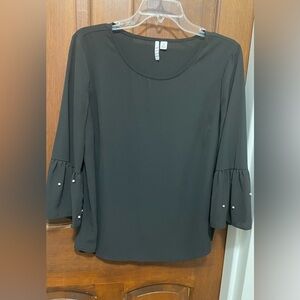 Elle Women's Black ,Bell ,Ruffled 3/4 sleeve, sheer blouse size Medium Blouse.